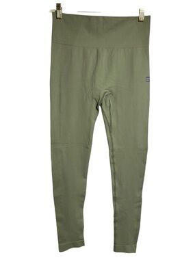 Cream Yoga Leggings Ribbed High Waist Olive Green L Athleisure Minimalist